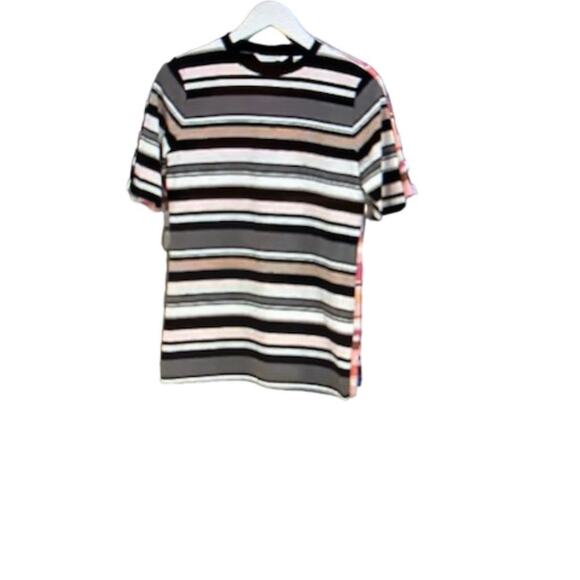 Isaac Mizrahi Live! Crew Neck Elbow-Sleeve Stripe Printed Knit Top Sz L - Picture 4 of 9